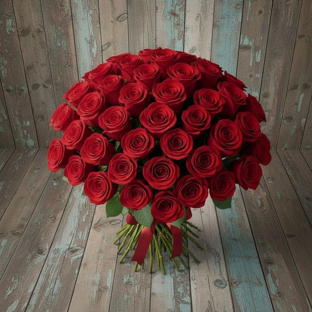 Букет 55 Красных роз Фридом в Шенджий