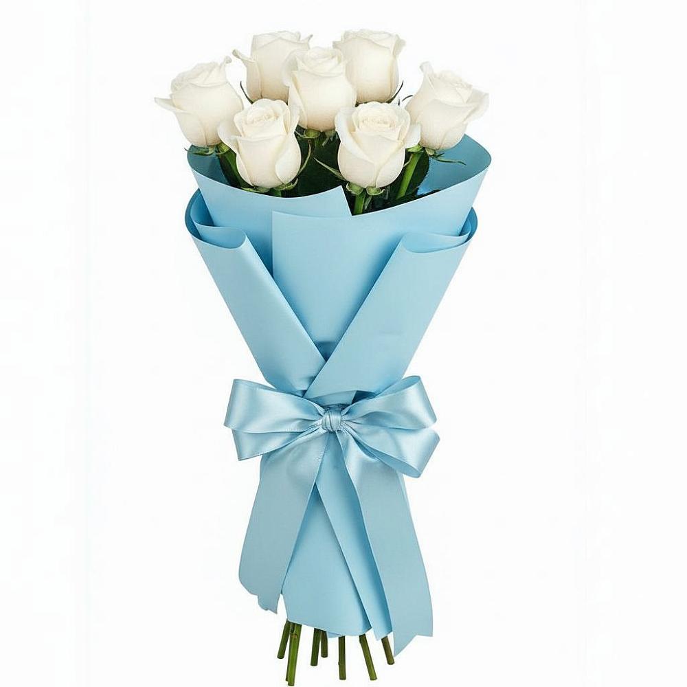 Букет 7 белых роз Проуд в Шенджий