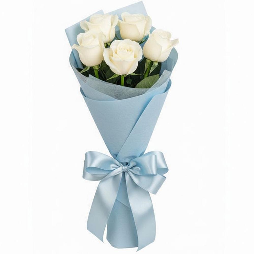 Букет 5 Белых роз Проуд в Шенджий