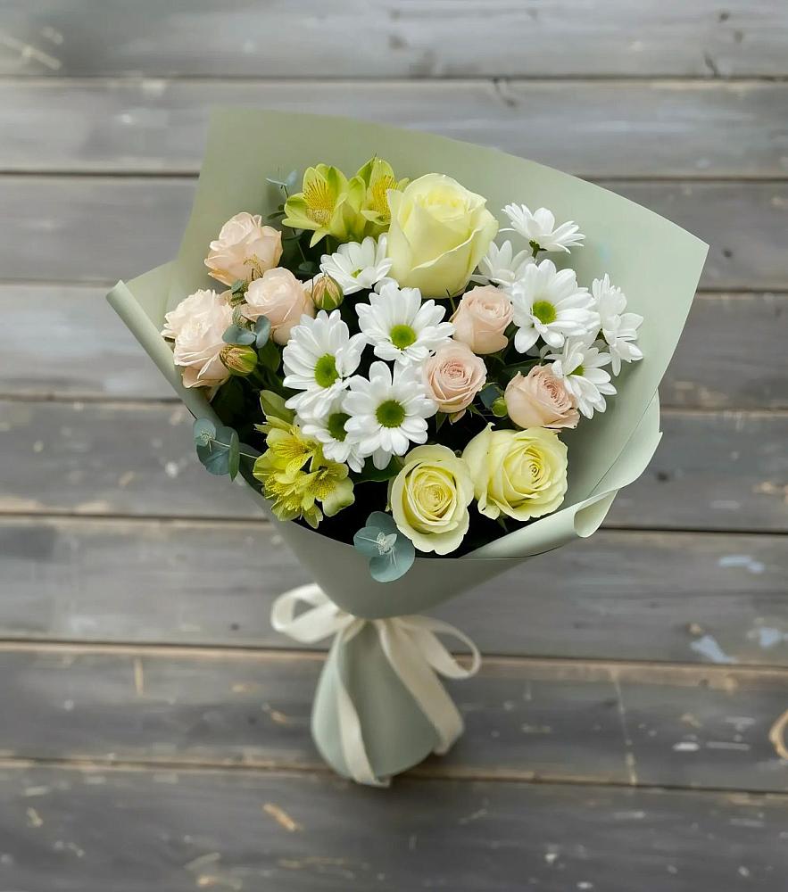 Букет цветов из: Альстромерии, Розы и Хризантемы в Шенджий
