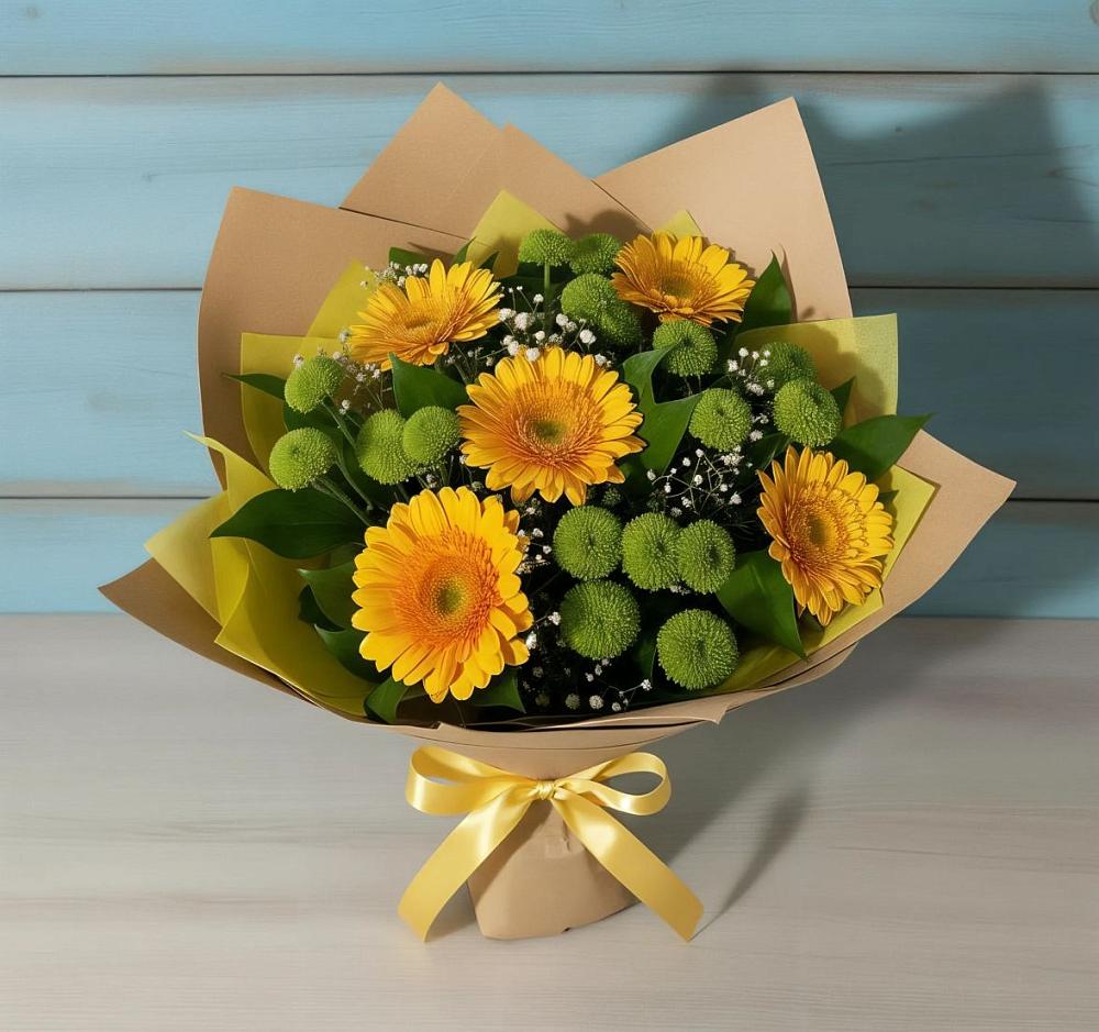 Букет цветов из: Герберы и Хризантемы в Шенджий