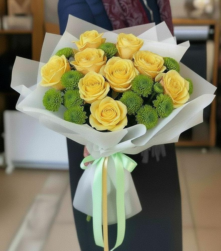 Букет цветов из: Хризантемы и Розы в Шенджий