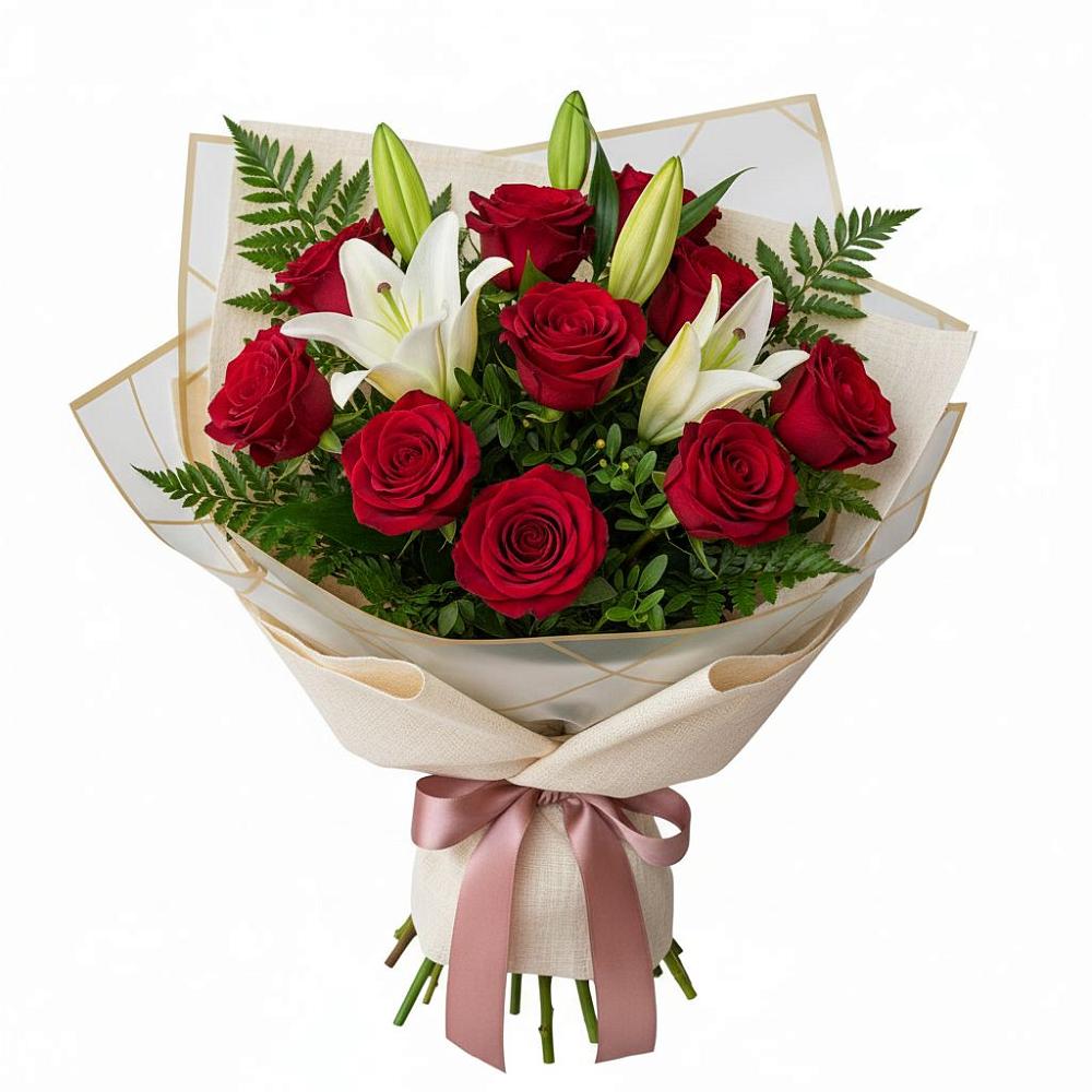 Букет цветов из: Лилии и Розы в Шенджий