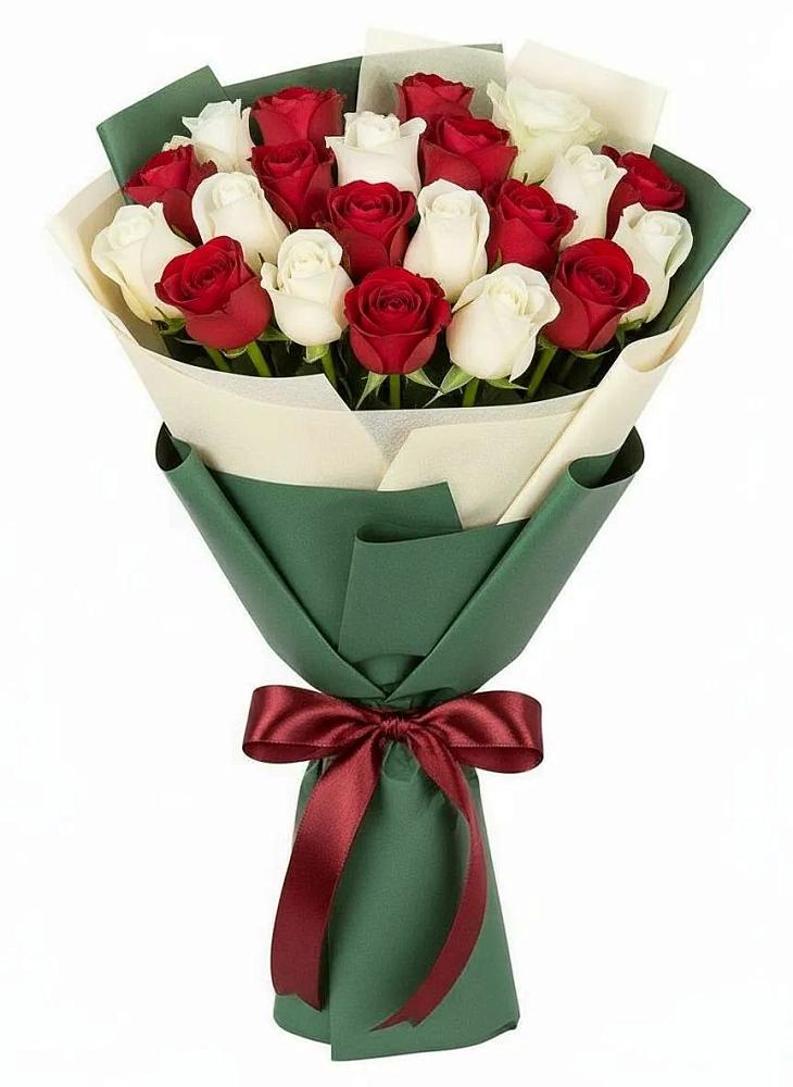 Букет Микс из красных и белых роз в Шенджий