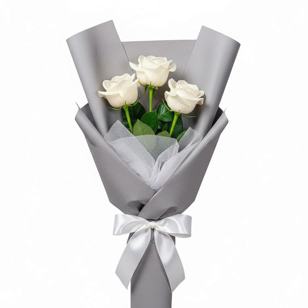 Букет 3 белые розы в Шенджий
