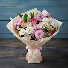 Букет цветов из:  Хризантемы, Альстромерии и Розы в Шенджий