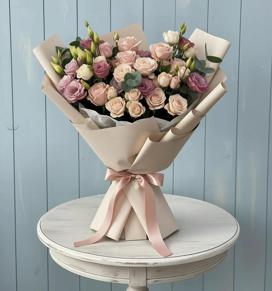 Букет цветов из: Розы и Лизиантусы в Шенджий