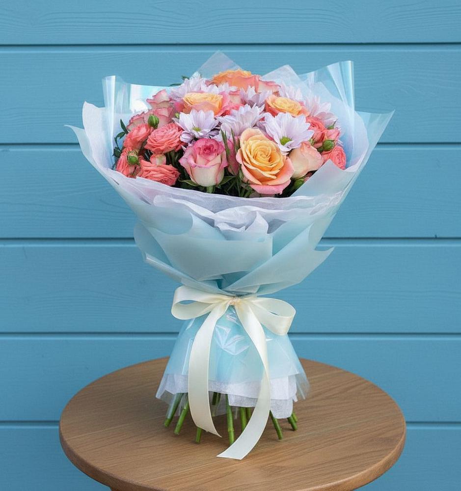 Букет цветов из: Хризантемы и Розы в Шенджий