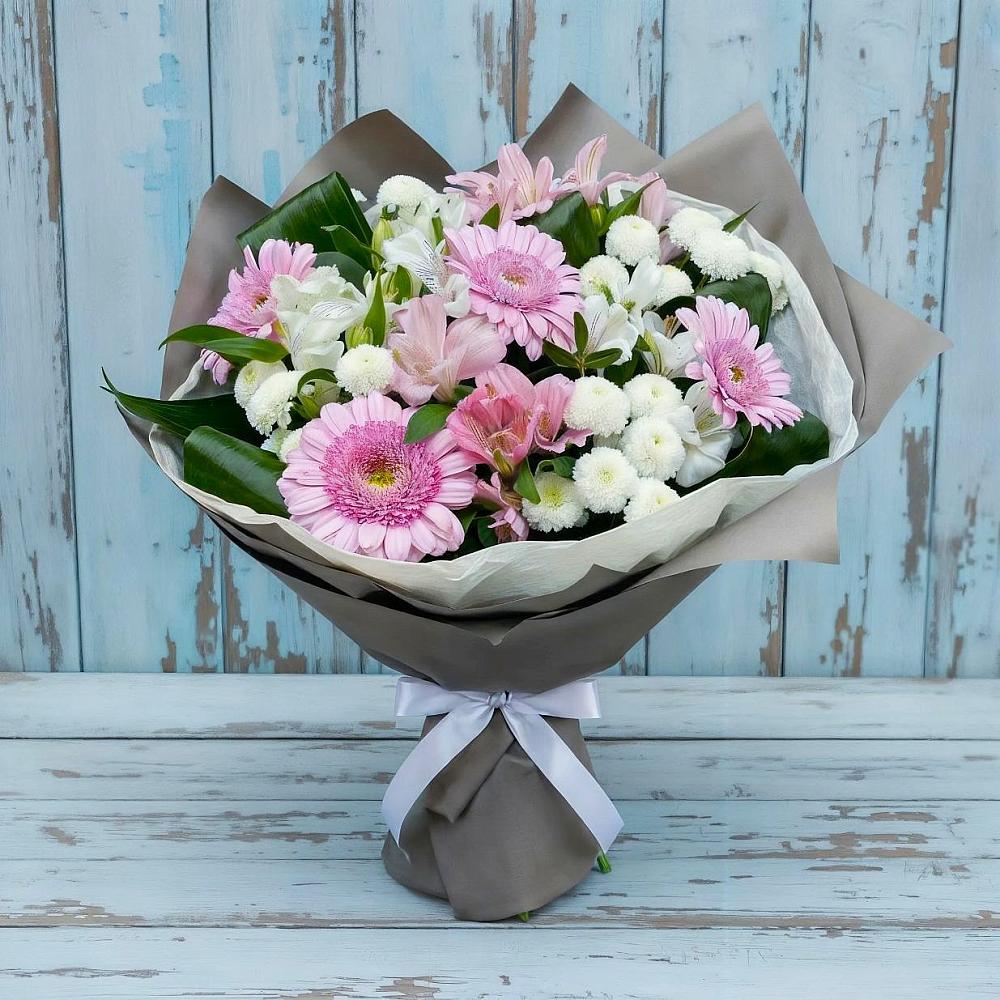 Букет цветов из: Герберы, Альстромерии и Хризантемы в Шенджий